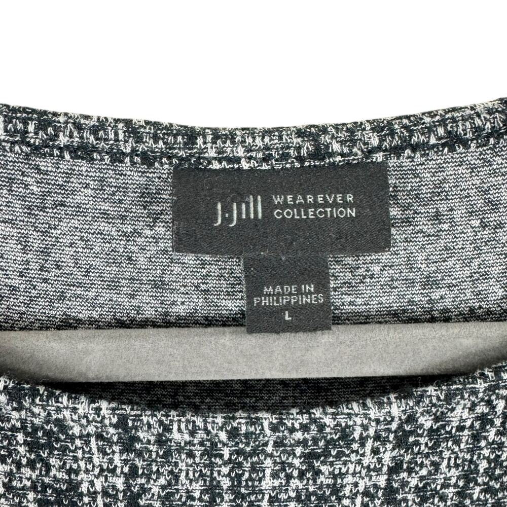 J. Jill Wearever Black White Knit Light 3/4 Sleeve‎ Stretchy Knee Length Dress L - Picture 4 of 6